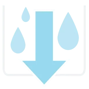 Vector image of an arrow pointing down with droplets on the sides of it.